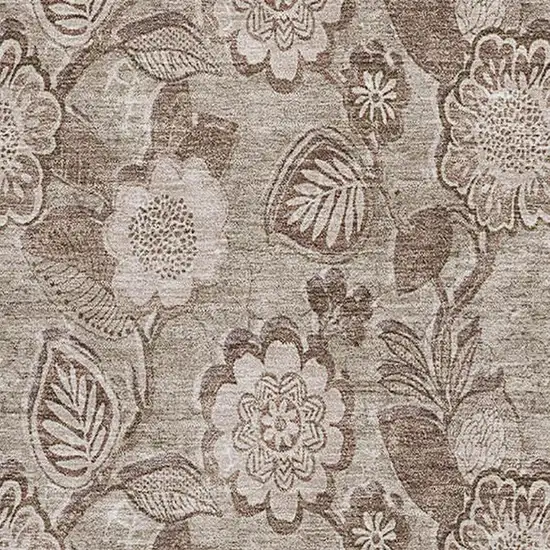 Brown And Taupe Floral Washable Area Rug With UV Protection Photo 3