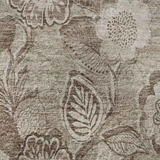 Brown And Taupe Floral Washable Area Rug With UV Protection Photo 8