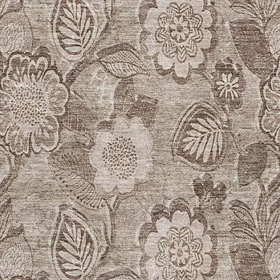 Brown And Taupe Floral Washable Area Rug With UV Protection Photo 3