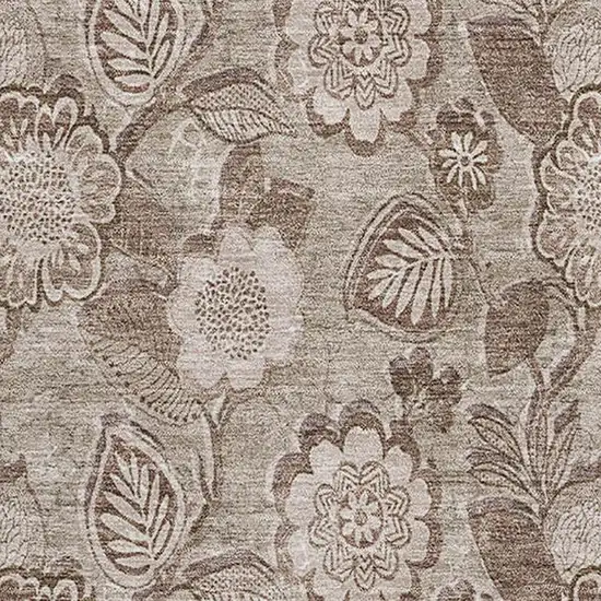 Brown And Taupe Floral Washable Area Rug With UV Protection Photo 3