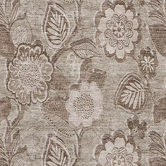 Brown And Taupe Floral Washable Area Rug With UV Protection Photo 3