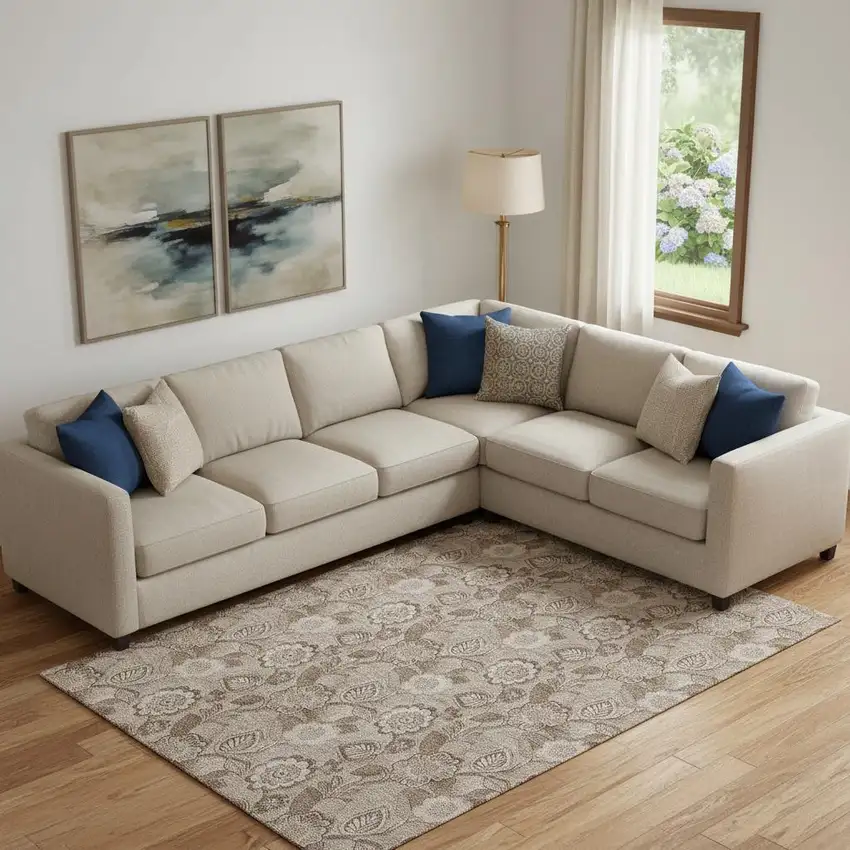 Brown And Taupe Floral Washable Area Rug With UV Protection Photo 2