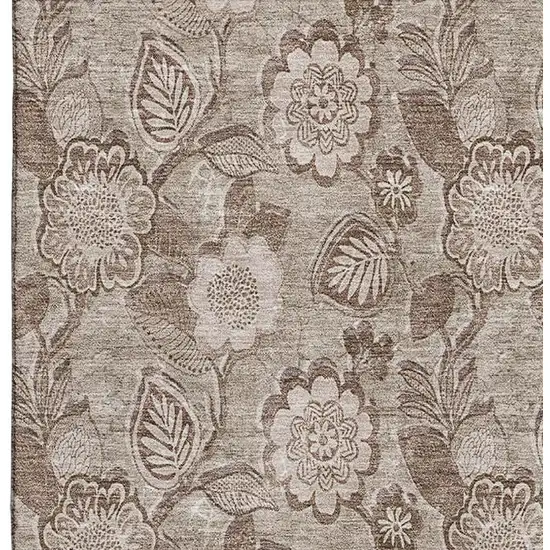 Brown And Taupe Floral Washable Area Rug With UV Protection Photo 4