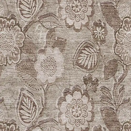 Brown And Taupe Floral Washable Area Rug With UV Protection Photo 3