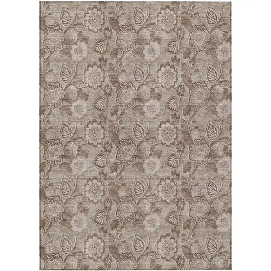 Brown And Taupe Floral Washable Indoor Outdoor Area Rug Photo 1