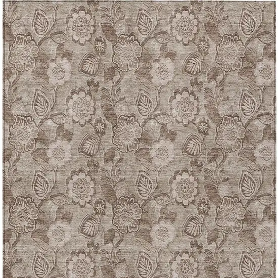Brown And Taupe Floral Washable Indoor Outdoor Area Rug Photo 4