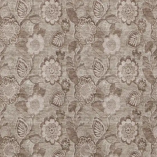 Brown And Taupe Floral Washable Indoor Outdoor Area Rug Photo 3