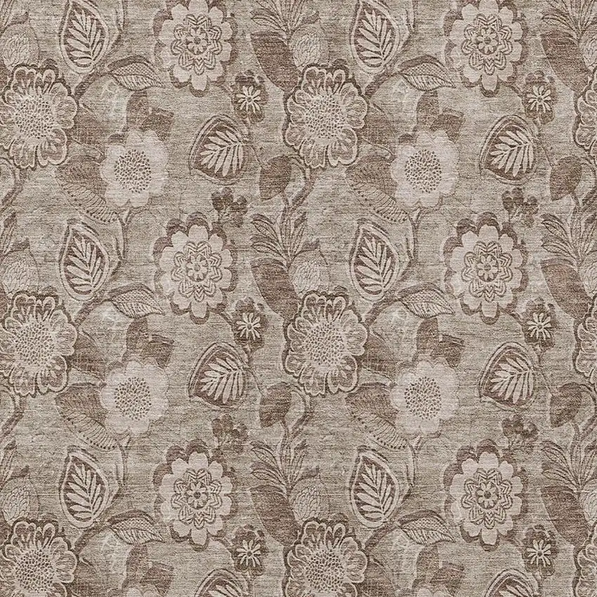 Brown And Taupe Floral Washable Indoor Outdoor Area Rug Photo 3