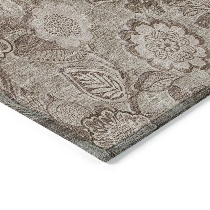 Brown And Taupe Floral Washable Indoor Outdoor Area Rug Photo 9