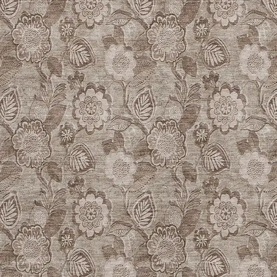 Brown And Taupe Floral Washable Indoor Outdoor Area Rug Photo 3