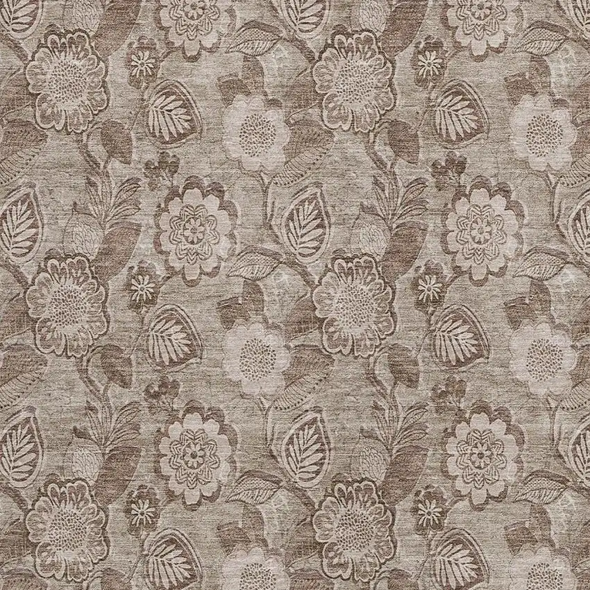 Brown And Taupe Floral Washable Indoor Outdoor Area Rug Photo 3