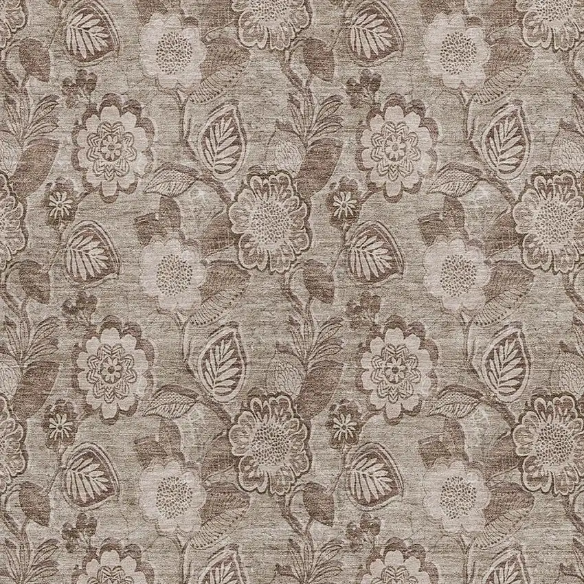 Brown And Taupe Floral Washable Indoor Outdoor Area Rug Photo 3