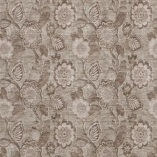 Brown And Taupe Floral Washable Indoor Outdoor Area Rug Photo 3