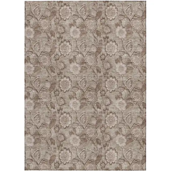 Brown And Taupe Floral Washable Indoor Outdoor Area Rug Photo 1