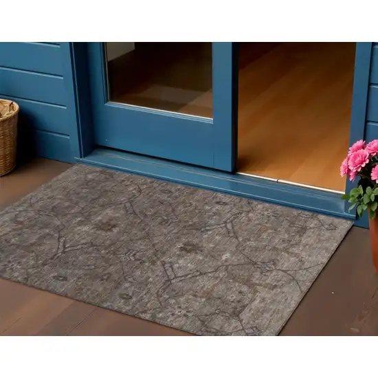 Brown And Taupe Floral Washable Indoor Outdoor Area Rug Photo 1