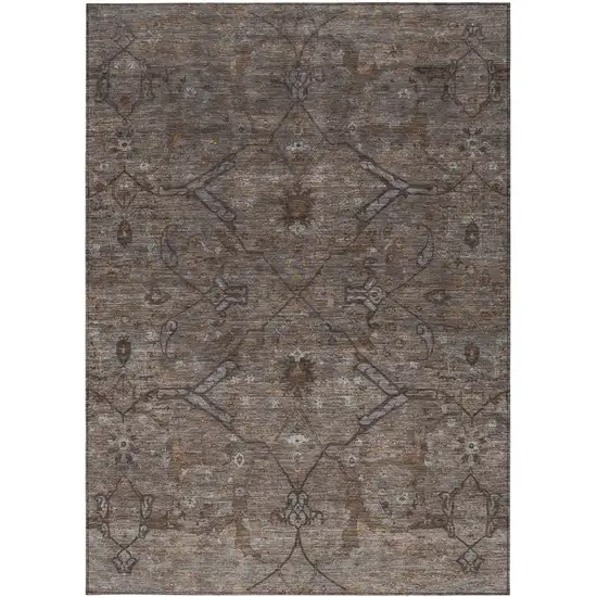 Brown And Taupe Floral Washable Indoor Outdoor Area Rug Photo 4