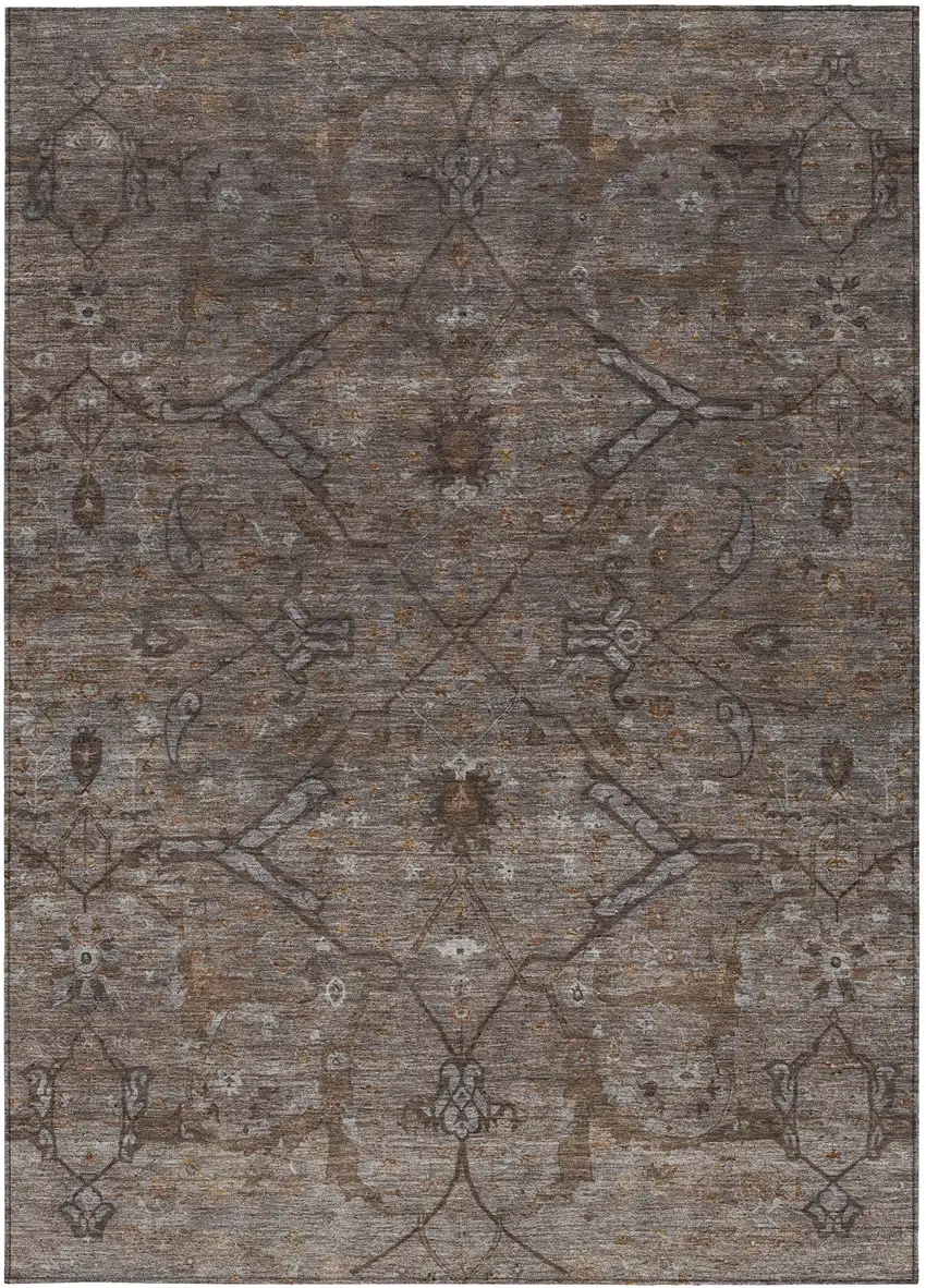 Brown And Taupe Floral Washable Indoor Outdoor Area Rug Photo 4