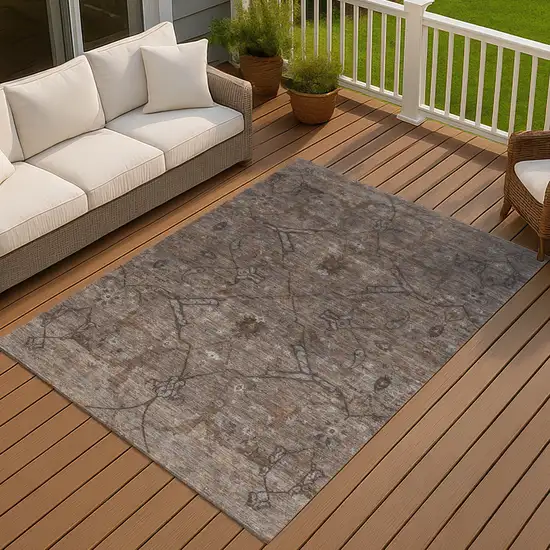 Brown And Taupe Floral Washable Indoor Outdoor Area Rug Photo 6
