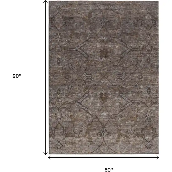 Brown And Taupe Floral Washable Indoor Outdoor Area Rug Photo 3