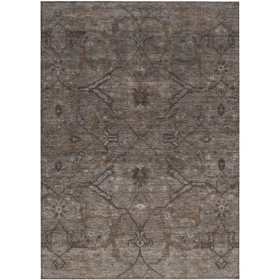 Brown And Taupe Floral Washable Indoor Outdoor Area Rug Photo 2