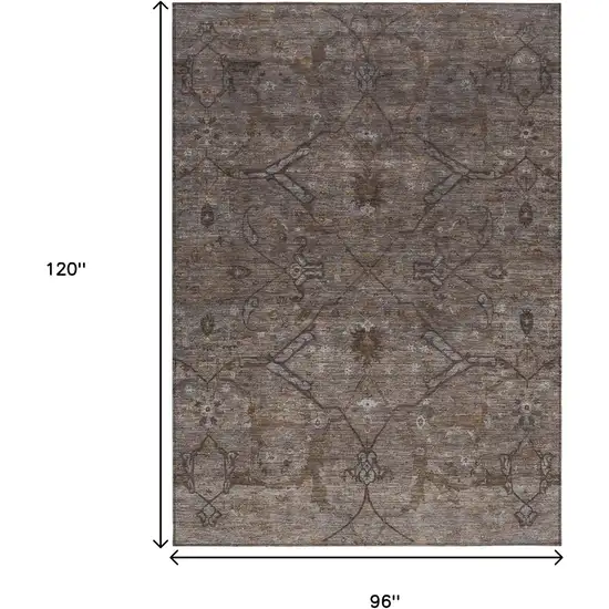 Brown And Taupe Floral Washable Indoor Outdoor Area Rug Photo 3