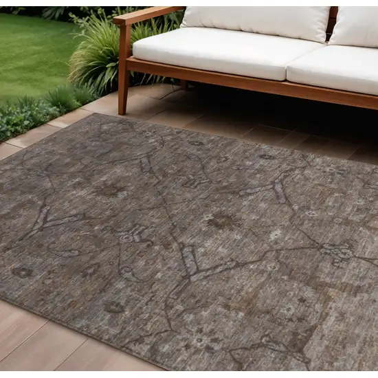 Brown And Taupe Floral Washable Indoor Outdoor Area Rug Photo 1