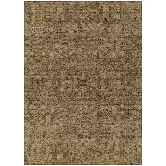 Brown And Taupe Floral Washable Indoor Outdoor Area Rug Photo 2