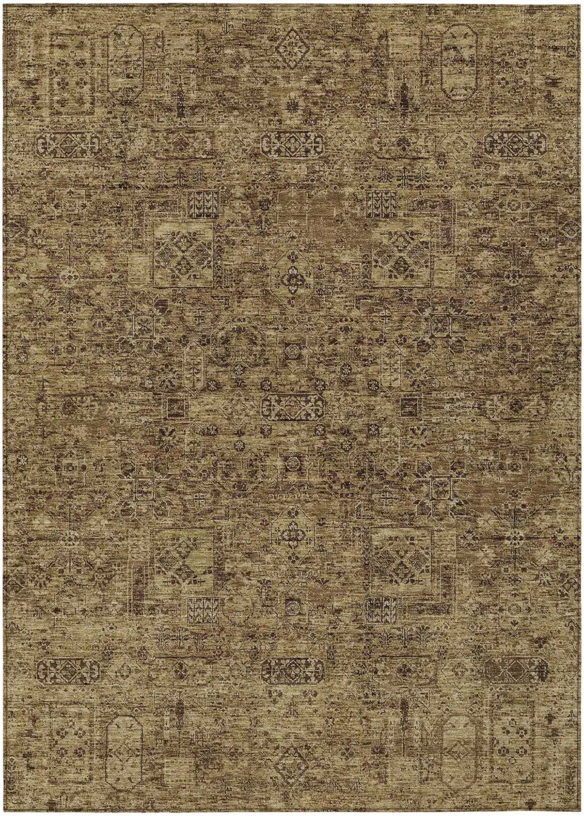 Brown And Taupe Floral Washable Indoor Outdoor Area Rug Photo 2