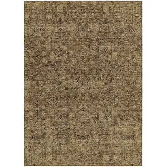 Brown And Taupe Floral Washable Indoor Outdoor Area Rug Photo 5