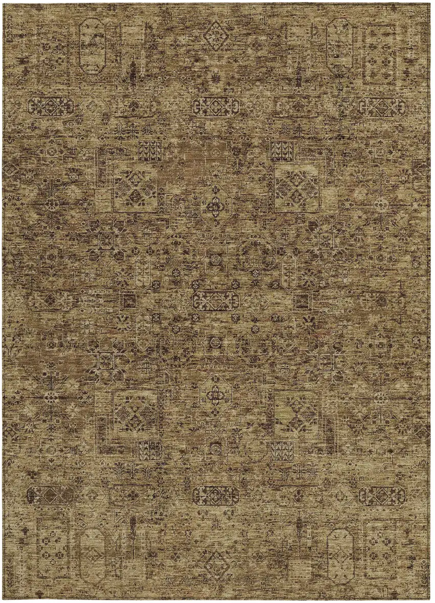 Brown And Taupe Floral Washable Indoor Outdoor Area Rug Photo 5