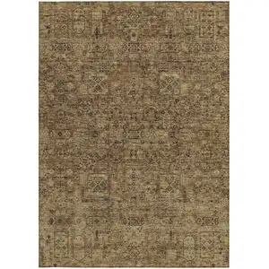 Photo of Brown And Taupe Floral Washable Indoor Outdoor Area Rug