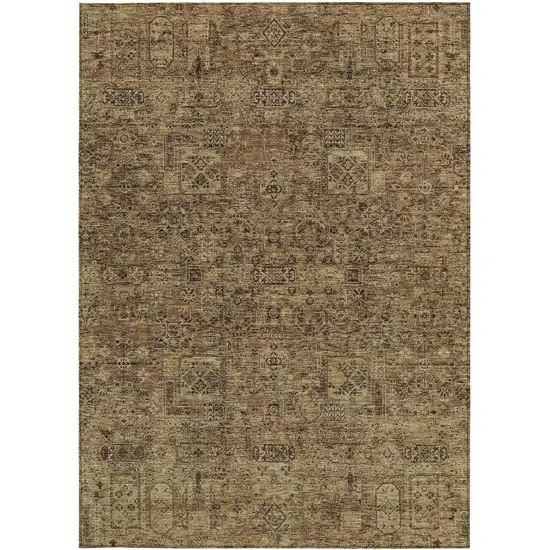 Brown And Taupe Floral Washable Indoor Outdoor Area Rug Photo 6