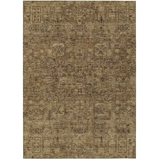Brown And Taupe Floral Washable Indoor Outdoor Area Rug Photo 2