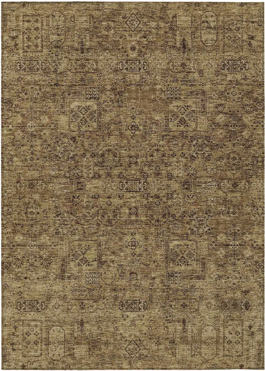 Brown And Taupe Floral Washable Indoor Outdoor Area Rug Photo 2