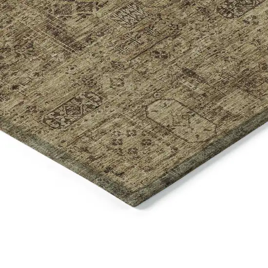 Brown And Taupe Floral Washable Indoor Outdoor Area Rug Photo 5