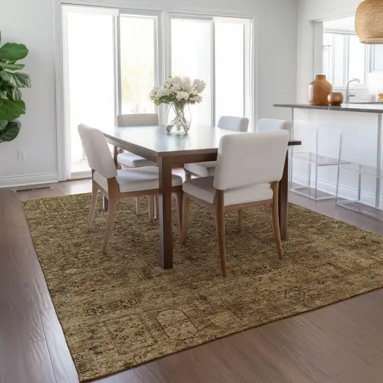 Brown And Taupe Floral Washable Indoor Outdoor Area Rug Photo 9