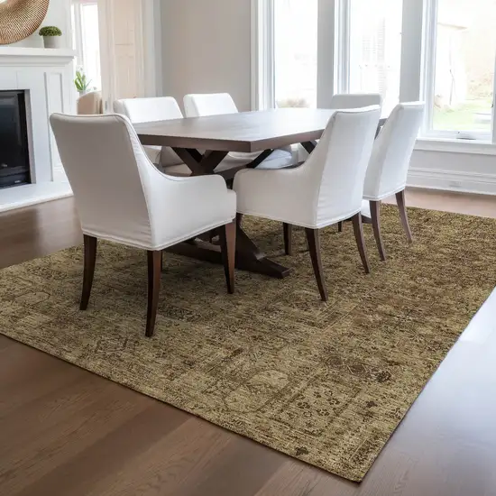 Brown And Taupe Floral Washable Indoor Outdoor Area Rug Photo 8