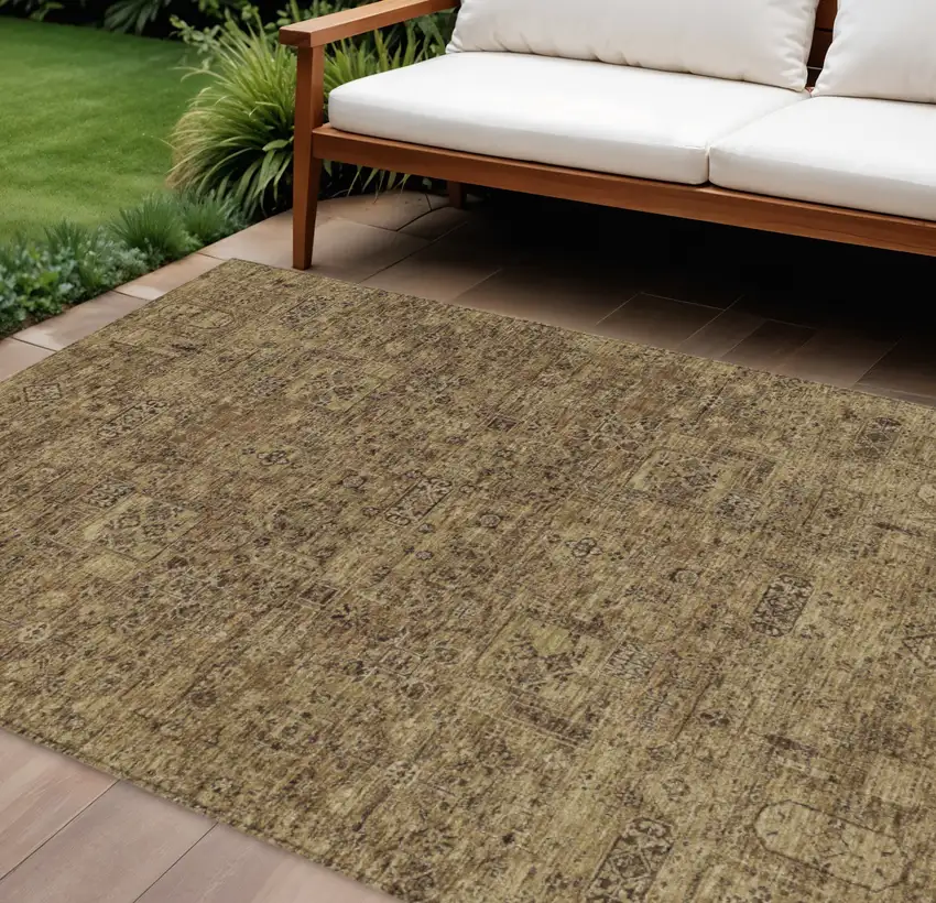 Brown And Taupe Floral Washable Indoor Outdoor Area Rug Photo 1