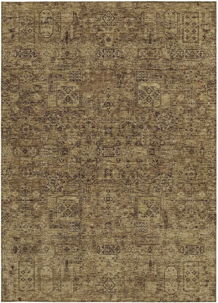 Brown And Taupe Floral Washable Indoor Outdoor Area Rug Photo 6