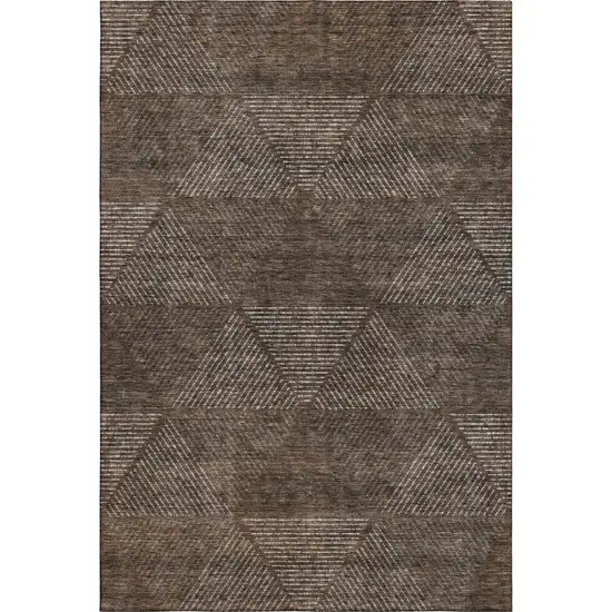 Brown And Taupe Geometric Washable Area Rug With UV Protection Photo 2