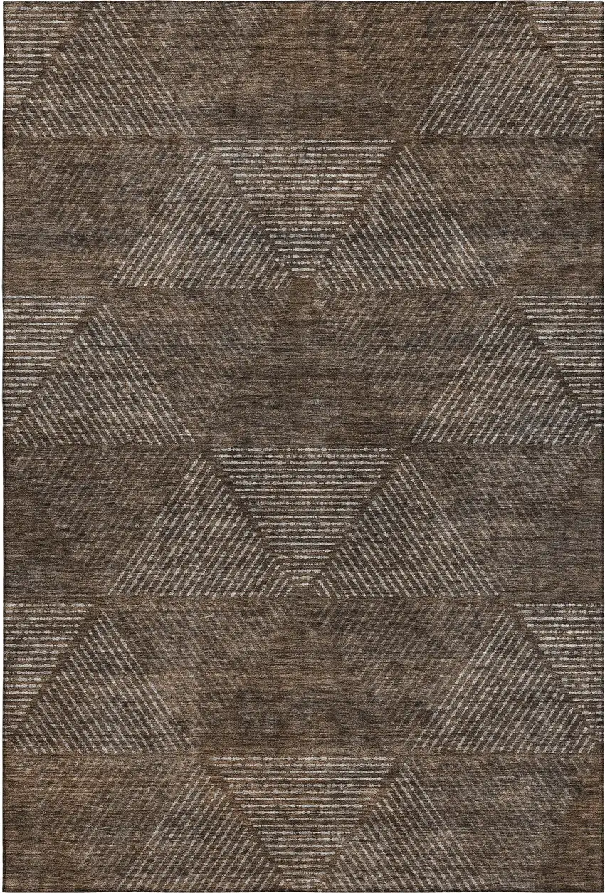 Brown And Taupe Geometric Washable Area Rug With UV Protection Photo 2