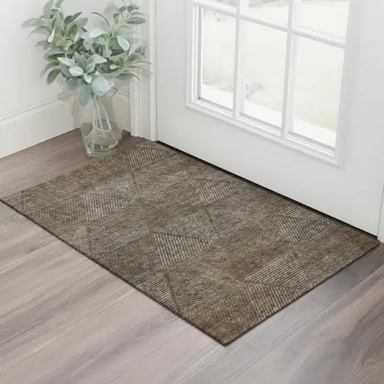 Brown And Taupe Geometric Washable Area Rug With UV Protection Photo 1
