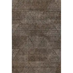 Photo of Brown And Taupe Geometric Washable Area Rug With UV Protection