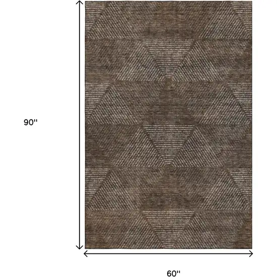 Brown And Taupe Geometric Washable Area Rug With UV Protection Photo 9