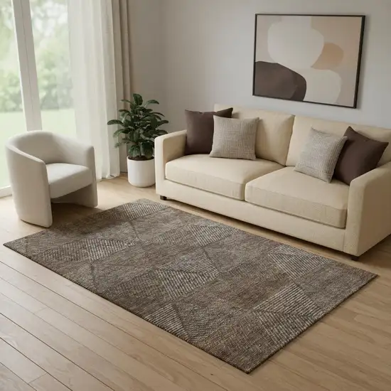 Brown And Taupe Geometric Washable Area Rug With UV Protection Photo 1