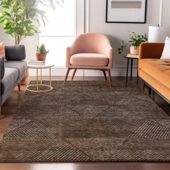 Brown And Taupe Geometric Washable Area Rug With UV Protection Photo 3