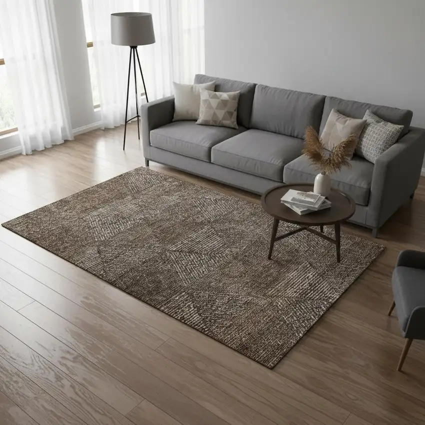 Brown And Taupe Geometric Washable Area Rug With UV Protection Photo 2