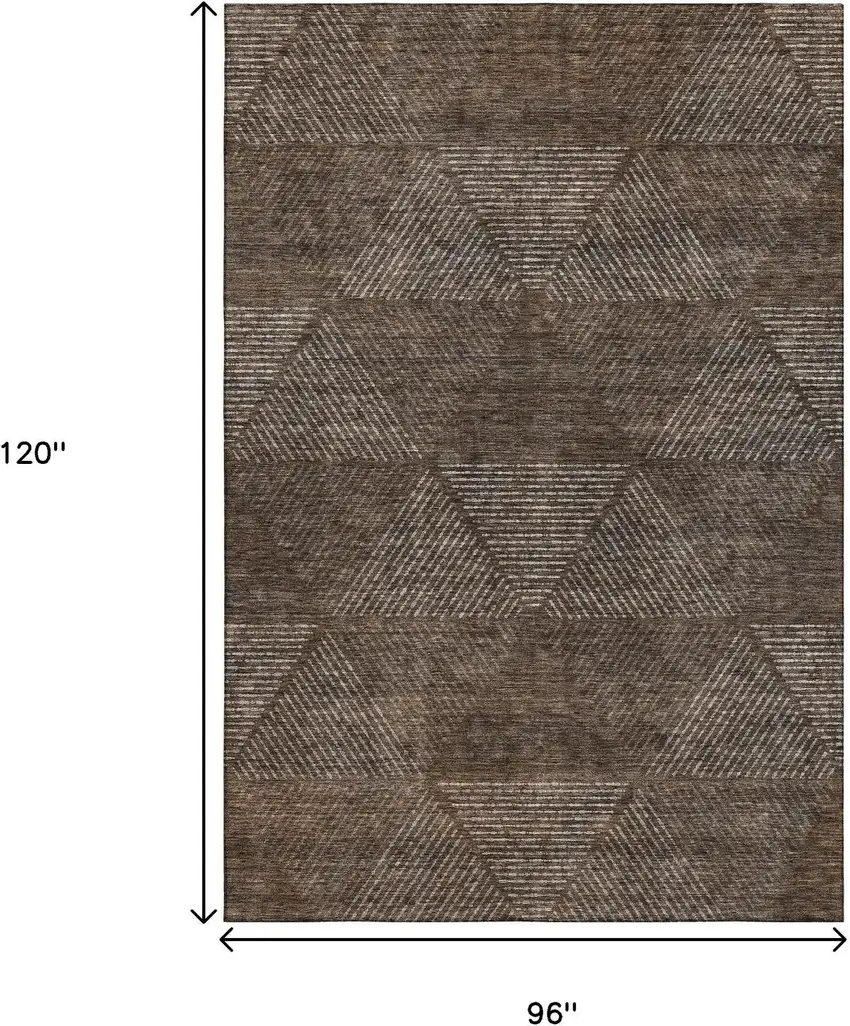 Brown And Taupe Geometric Washable Area Rug With UV Protection Photo 3