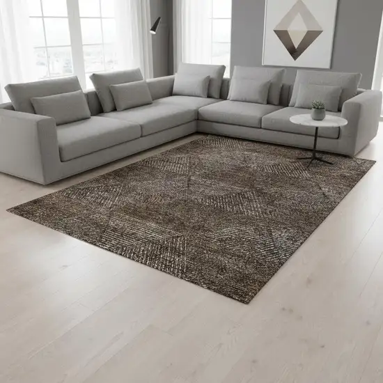 Brown And Taupe Geometric Washable Area Rug With UV Protection Photo 2