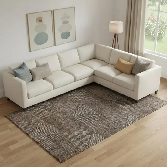 Brown And Taupe Geometric Washable Area Rug With UV Protection Photo 1